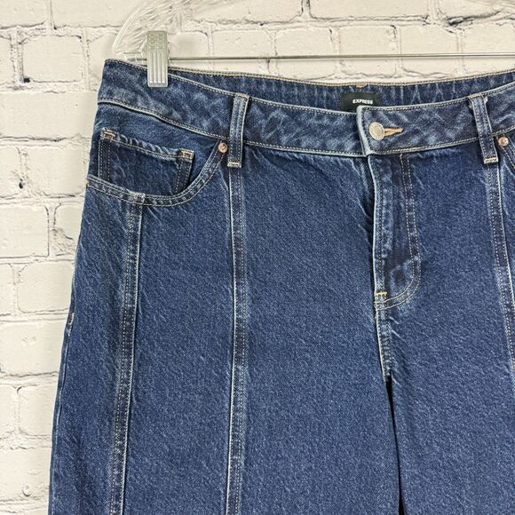 Express Relaxed Straight Jeans Low Rise Rigid Stretch Seamed Dark Blue - Picture 7 of 14